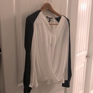 Bcbg white & black draped blouse
